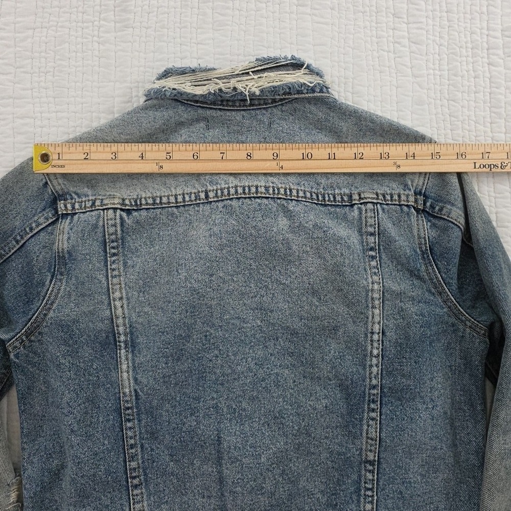Vigoss Denim Biker Jacket Women's S Med Wash Distressed All Cotton J11880A EUC - Picture 9 of 14
